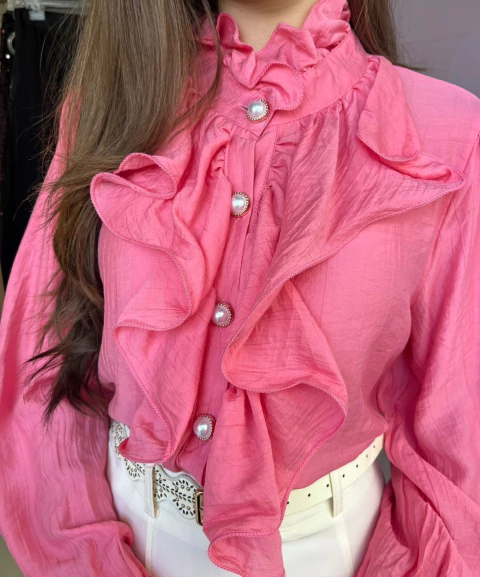 Camisa em babados - Rosa