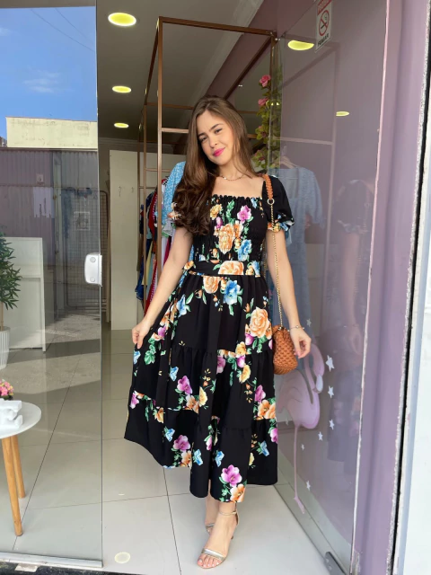 Vestido Daiane - Floral Preto