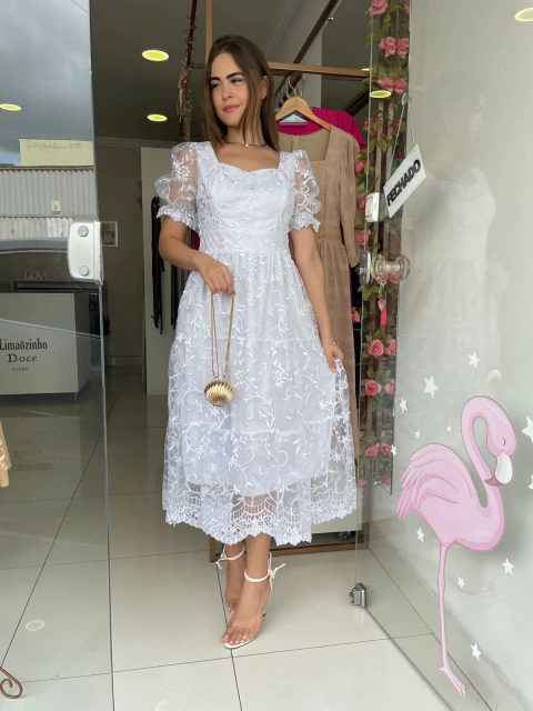 Vestido Tule Trabalhado - Branco
