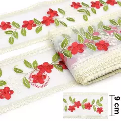 Entremeio em tule floral CHL-10 90MM C/ 13.70 METROS NYBC
