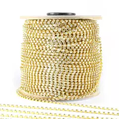 Corrente De Strass Cristal - SS12 - 3mm - Dourado - comprar online