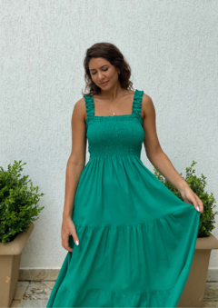 Vestido Paula verde esmeralda - Três Flores Ateliê