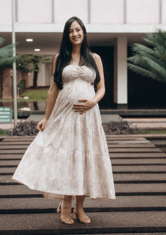 Vestido Ísis estampa costela-de-adão bege - loja online