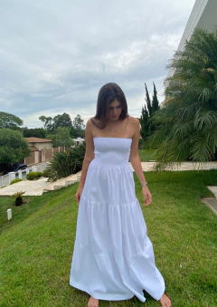 Vestido Liz longo branco com sianinhas (algodão) - Três Flores Ateliê