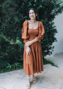 Vestido Marina Cognac - Três Flores Ateliê