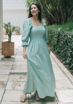 Vestido Olívia longo verde menta - renda tulipa - comprar online