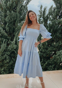 Vestido Marina (vichy medio azul bebê) - Três Flores Ateliê