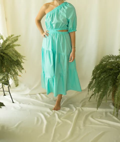 Vestido Adrielli Azul piscina (algodão) - Três Flores Ateliê