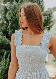 Vestido Letícia (vichy medio azul bebê) - Três Flores Ateliê