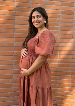 Vestido Ester Cognac - Três Flores Ateliê