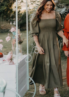 Vestido Marina Verde Oliva (cropped) - Três Flores Ateliê