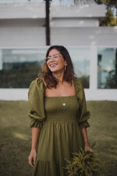 Vestido Marina Verde Oliva (cropped) - Três Flores Ateliê