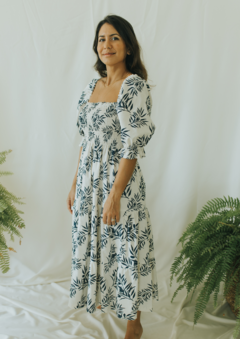 Vestido Luciana estampa azul-marinho