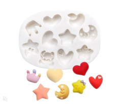 Molde silicona corazon, estrella, corona x10 en internet