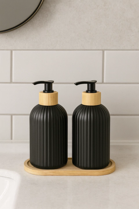 Set de Baño Dispenser + Bandeja de Bambu - comprar online