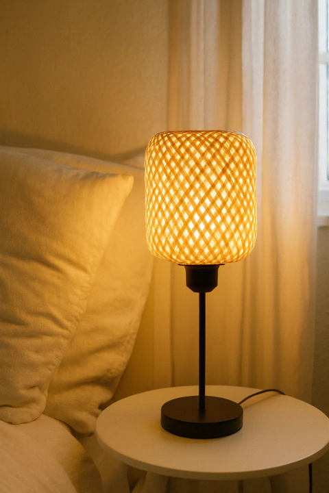 Velador Lampara con Pantalla Ratan 20cm x 44cm - comprar online