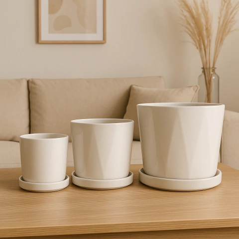 Set 3 Macetas Blancas 20cm + 16cm + 14cm - comprar online