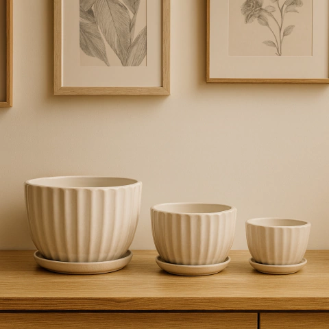 Set 3 Macetas Blancas 14cm + 11cm + 9cm - comprar online