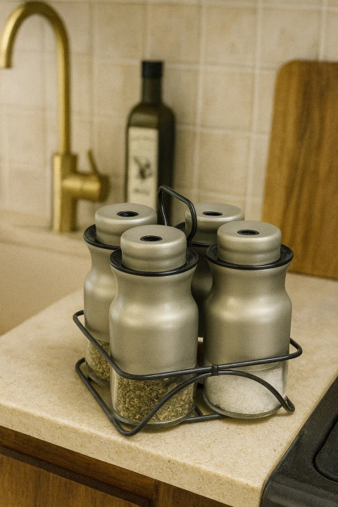 Especiero x4 De acero con vidrio - comprar online