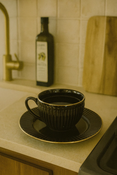 Set de Taza + Plato Ceramica Negro - comprar online