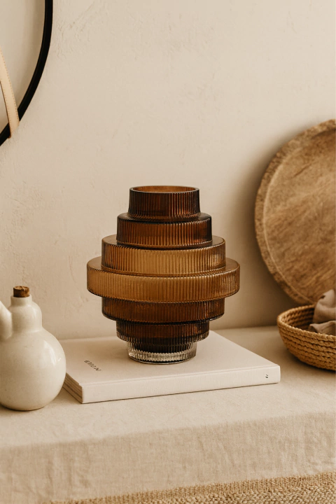 Florero Vidrio Ambar Ibiza 25cm - comprar online