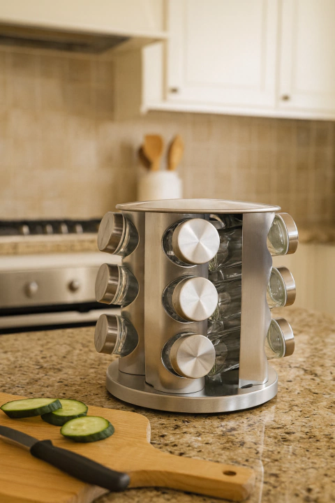 Especiero Giratorio Redondo x12 Acero Inoxidable - comprar online