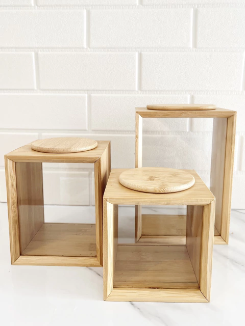 Frasco Bambu con visor de Vidrio Rectangular 20cm - comprar online