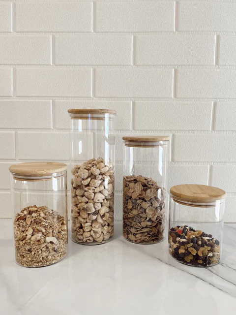 Frasco Vidrio REDONDO + Tapa Bambu CHICO - comprar online