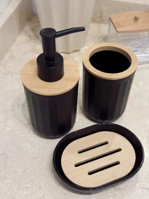 Set de Baño 3 Piezas Negro y Bambu - comprar online