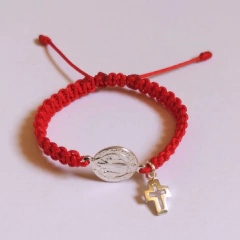 Pulseira vermellha Proteção com medalhas São Bento e Cruz Prata 925 - comprar online