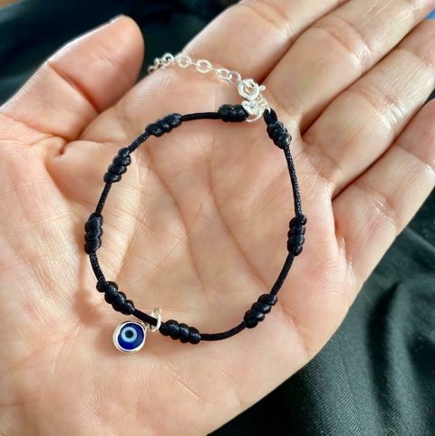 pulseira proteção 7 nós com fecho e pingente de prata
