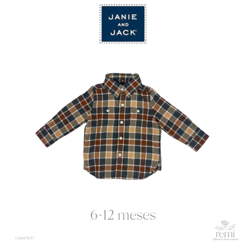 Camisa cuadros cafés 6-12 meses Janie & Jack