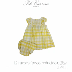 Vestido cuadros amarillos y grises con cubre pañal 12 meses (poco reducido) Pili Carrera