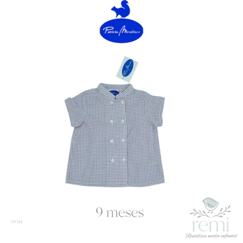 Camisa cuadritos azul y rojo 9 meses Patricia Mendiluce