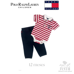 Conjunto pantalón azul y polo body líneas blancas y rojas 12 meses Polo Ralph Lauren y Tommy Hilfiger - comprar en línea