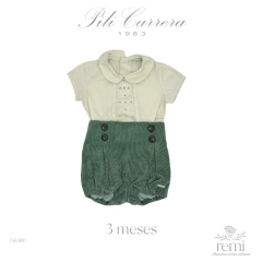 Conjunto camisa beige y pololo pana verde 3 meses Pili Carrera