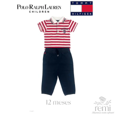 Conjunto pantalón azul y polo body líneas blancas y rojas 12 meses Polo Ralph Lauren y Tommy Hilfiger en internet
