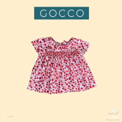 Blusa flores rojas con smock 6-9 meses Gocco