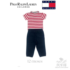 Conjunto pantalón azul y polo body líneas blancas y rojas 12 meses Polo Ralph Lauren y Tommy Hilfiger - REMI