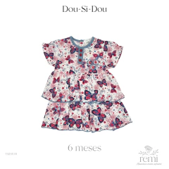 Vestido estampado mariposas azules y rojas 6 meses Dou-Si-Dou