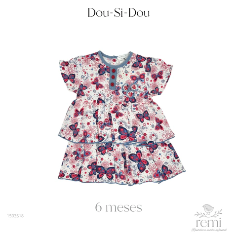 Vestido estampado mariposas azules y rojas 6 meses Dou-Si-Dou