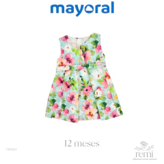 Vestido azul con flores rosas 12 meses Mayoral