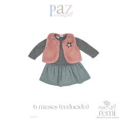 Vestido combinado gris con chaleco rosa 6 meses (reducido) Paz Rodríguez