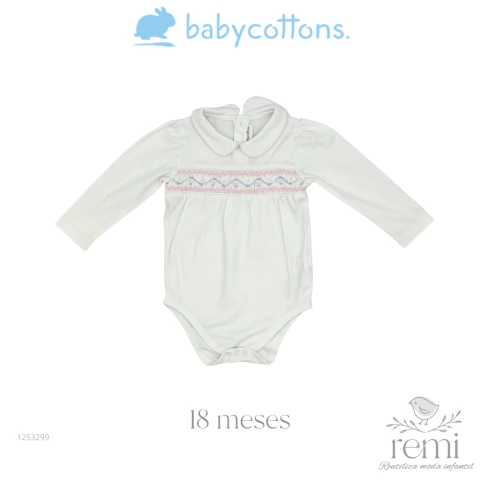 Body blanco con smock rosa y azul 18 meses Baby Cottons