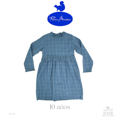 Vestido azul con cuadros verdes 10 años Patricia Mendiluce - comprar en línea