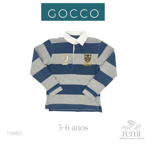 Polo rugby líneas azules y grises 5-6 años Gocco