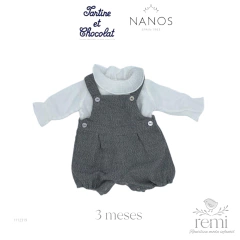Conjunto peto gris con camisa de manta de cielo blanca 3 meses Nanos y Tartine et Chocolat