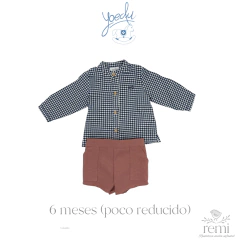 Conjunto camisa azul cuadros y short 6 meses (poco reducido) Yoedu - comprar en línea