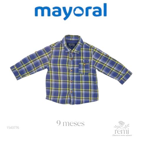 Camisa cuadros azules con línea amarilla 9 meses Mayoral