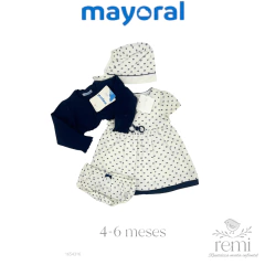 Vestido, cubre pañal, capota y torera blanco y azul marino 4-6 meses Mayoral - comprar en línea